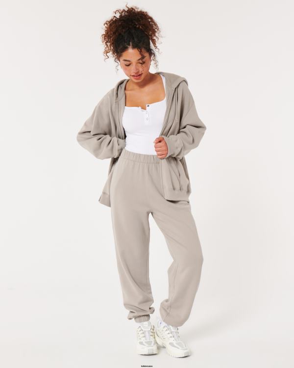 feel good - pantalon de jogging papa en polaire à taille réglable femmes taupe Hollister bas RRRJX563