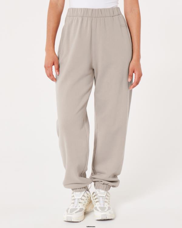 feel good - pantalon de jogging papa en polaire à taille réglable femmes taupe Hollister bas RRRJX563