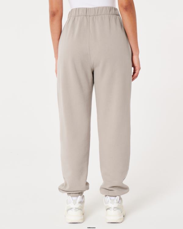feel good - pantalon de jogging papa en polaire à taille réglable femmes taupe Hollister bas RRRJX563