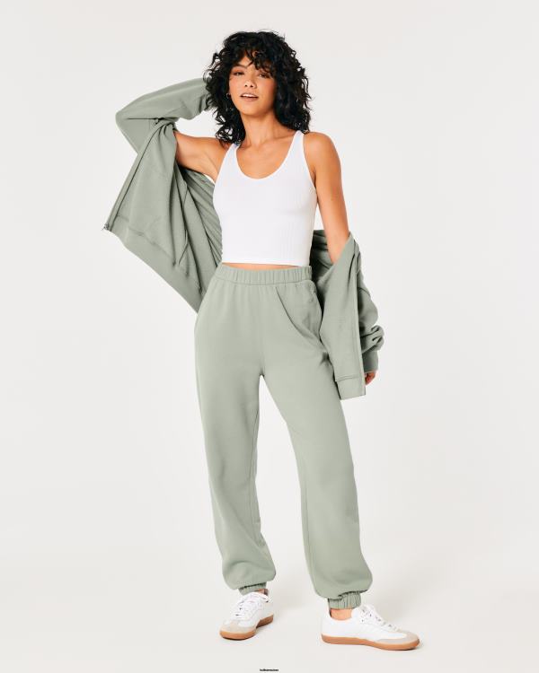 feel good - pantalon de jogging papa en polaire à taille réglable femmes vert clair Hollister bas RRRJX614