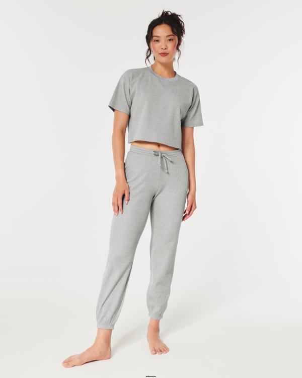 gilly hicks - pantalon de jogging confortable à micro gaufres femmes gris clair Hollister bas RRRJX782