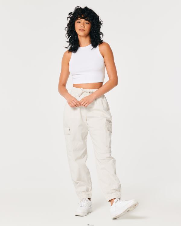 pantalon de jogging cargo baggy en sergé à taille ultra haute femmes crème Hollister bas RRRJX550