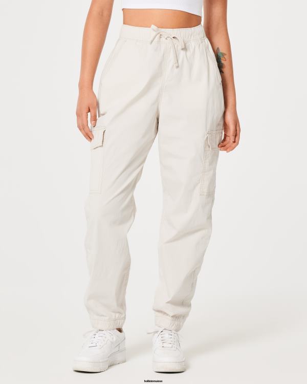 pantalon de jogging cargo baggy en sergé à taille ultra haute femmes crème Hollister bas RRRJX550