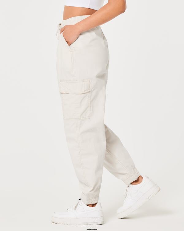 pantalon de jogging cargo baggy en sergé à taille ultra haute femmes crème Hollister bas RRRJX550