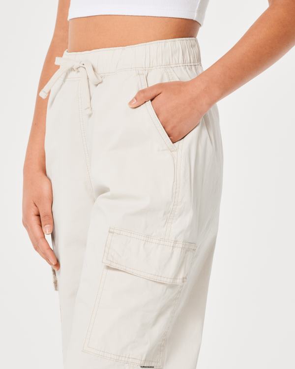 pantalon de jogging cargo baggy en sergé à taille ultra haute femmes crème Hollister bas RRRJX550
