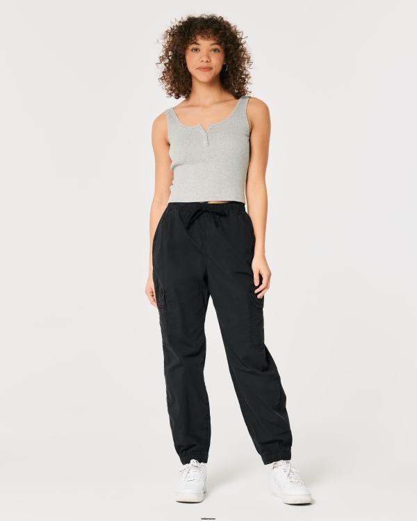 pantalon de jogging cargo baggy en sergé à taille ultra haute femmes noir Hollister bas RRRJX560
