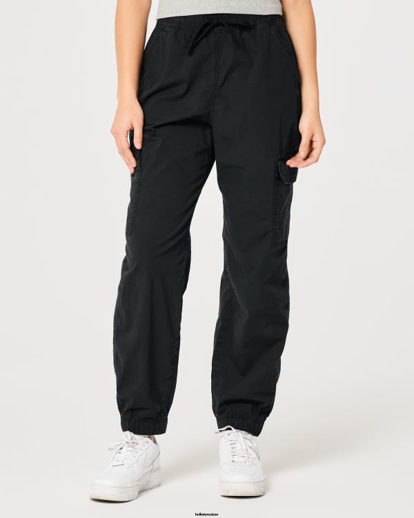 pantalon de jogging cargo baggy en sergé à taille ultra haute femmes noir Hollister bas RRRJX560