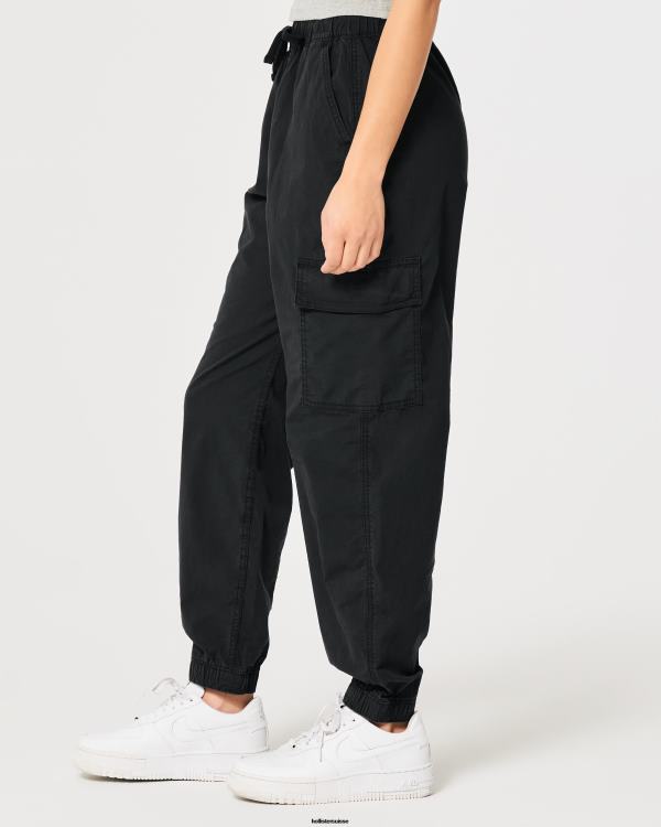 pantalon de jogging cargo baggy en sergé à taille ultra haute femmes noir Hollister bas RRRJX560