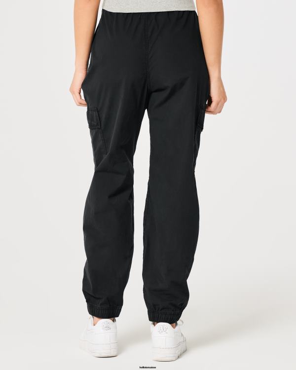 pantalon de jogging cargo baggy en sergé à taille ultra haute femmes noir Hollister bas RRRJX560