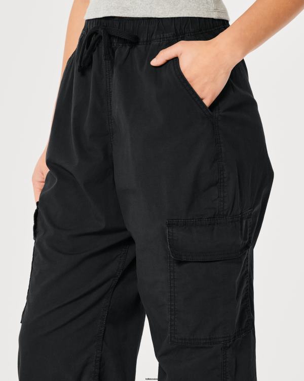 pantalon de jogging cargo baggy en sergé à taille ultra haute femmes noir Hollister bas RRRJX560