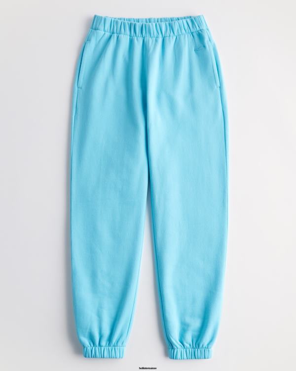 pantalon de jogging papa en molleton à taille ajustable femmes turquoise Hollister bas RRRJX608