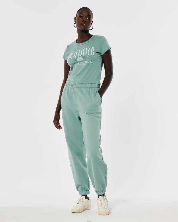 pantalon de jogging papa en molleton à taille ajustable femmes vert Hollister bas RRRJX757