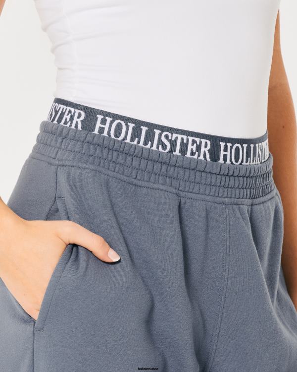 pantalon de jogging papa en molleton à taille ultra haute avec logo femmes bleu Hollister bas RRRJX638
