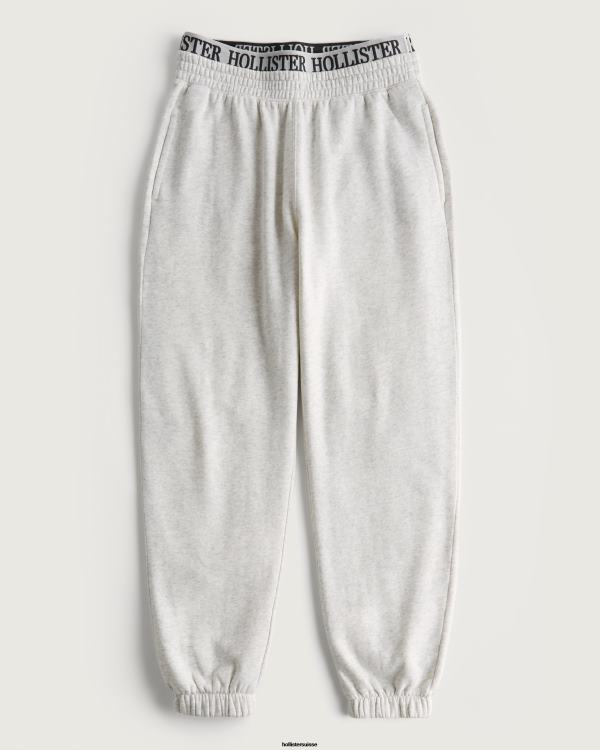 pantalon de jogging papa en molleton à taille ultra haute avec logo femmes gris chiné clair Hollister bas RRRJX705