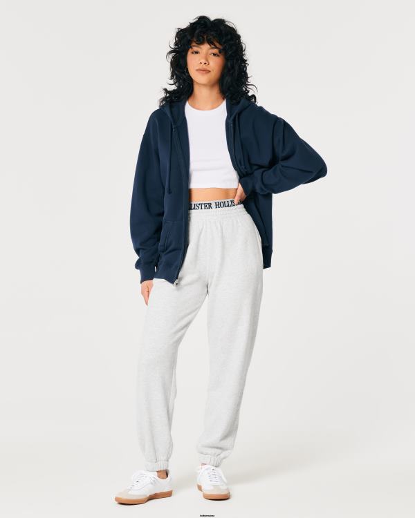 pantalon de jogging papa en molleton à taille ultra haute avec logo femmes gris chiné clair Hollister bas RRRJX705