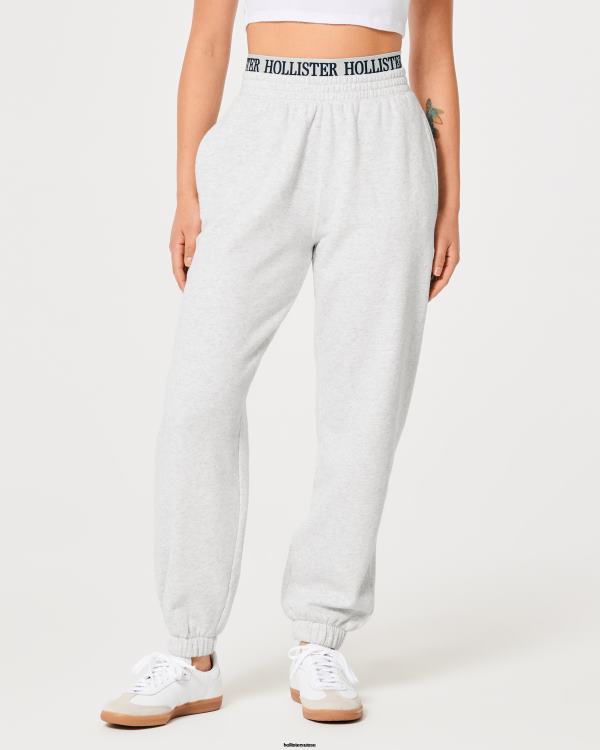 pantalon de jogging papa en molleton à taille ultra haute avec logo femmes gris chiné clair Hollister bas RRRJX705