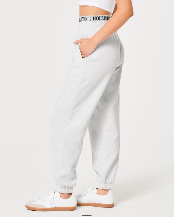 pantalon de jogging papa en molleton à taille ultra haute avec logo femmes gris chiné clair Hollister bas RRRJX705