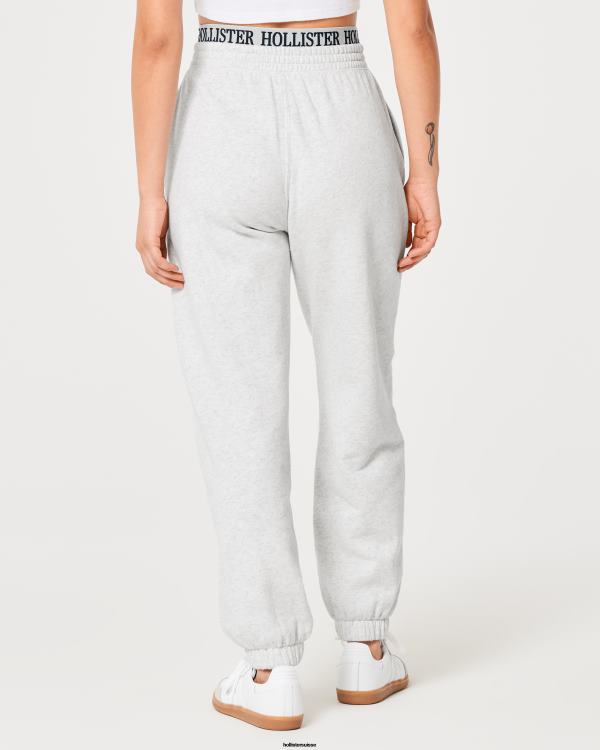 pantalon de jogging papa en molleton à taille ultra haute avec logo femmes gris chiné clair Hollister bas RRRJX705