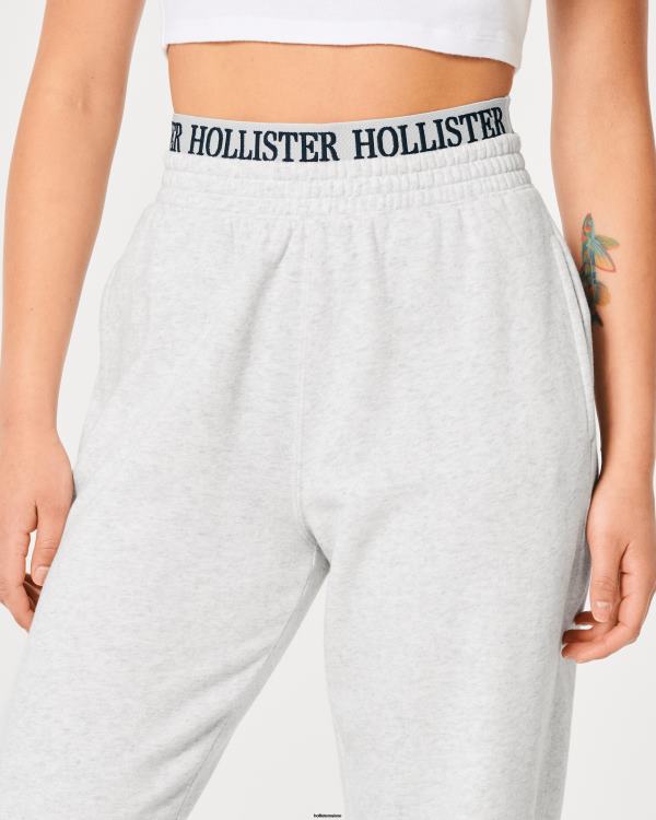 pantalon de jogging papa en molleton à taille ultra haute avec logo femmes gris chiné clair Hollister bas RRRJX705
