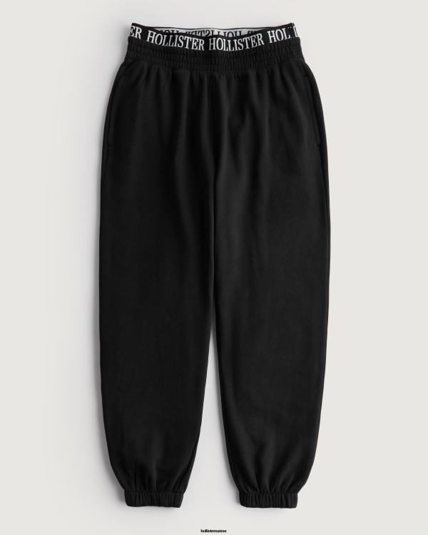 pantalon de jogging papa en molleton à taille ultra haute avec logo femmes noir Hollister bas RRRJX626