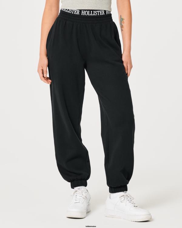 pantalon de jogging papa en molleton à taille ultra haute avec logo femmes noir Hollister bas RRRJX626