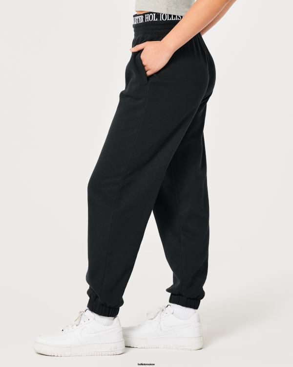 pantalon de jogging papa en molleton à taille ultra haute avec logo femmes noir Hollister bas RRRJX626
