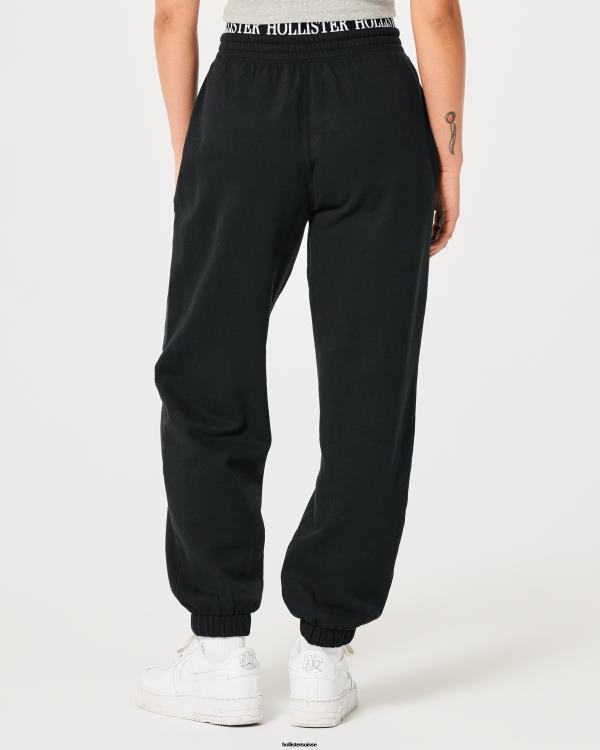 pantalon de jogging papa en molleton à taille ultra haute avec logo femmes noir Hollister bas RRRJX626