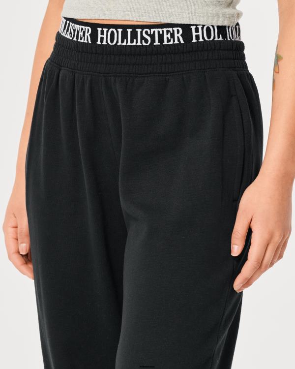pantalon de jogging papa en molleton à taille ultra haute avec logo femmes noir Hollister bas RRRJX626