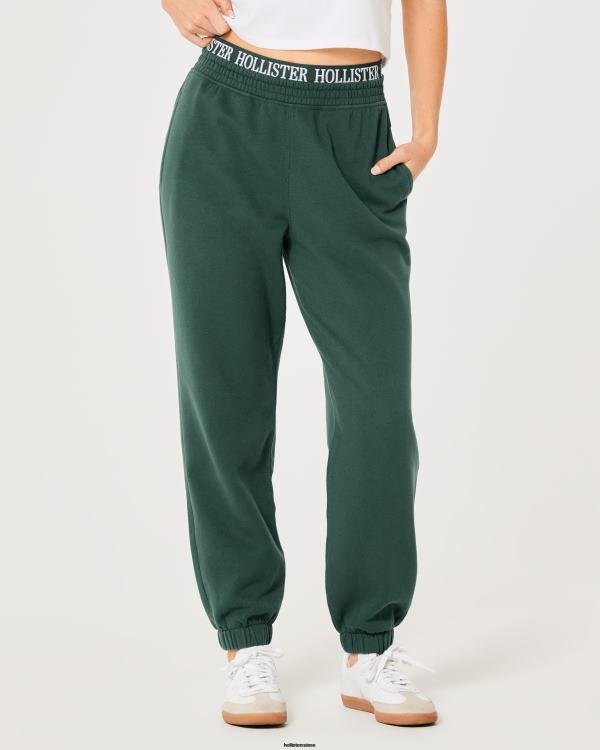 pantalon de jogging papa en molleton à taille ultra haute avec logo femmes vert foncé Hollister bas RRRJX690
