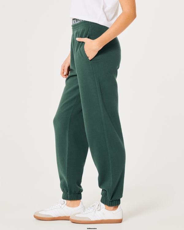 pantalon de jogging papa en molleton à taille ultra haute avec logo femmes vert foncé Hollister bas RRRJX690