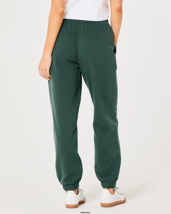 pantalon de jogging papa en molleton à taille ultra haute avec logo femmes vert foncé Hollister bas RRRJX690