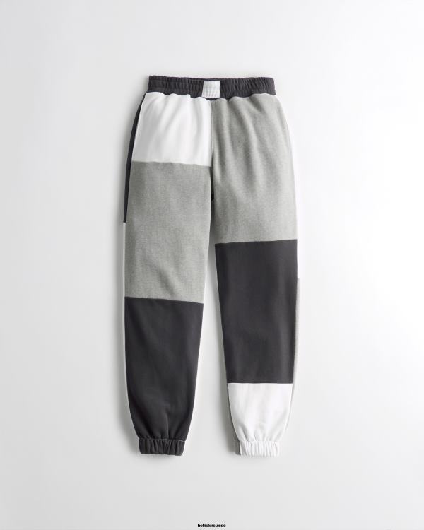 pantalon de jogging papa patchwork en polaire à taille ultra haute femmes gris Hollister bas RRRJX720