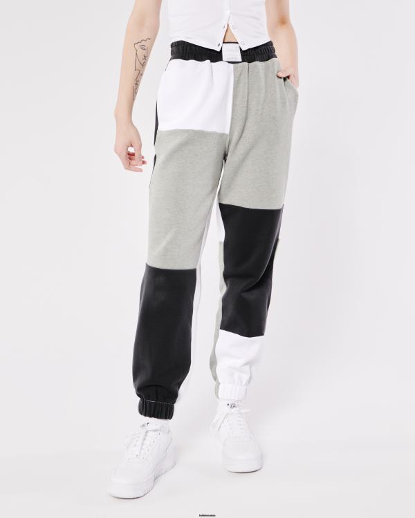 pantalon de jogging papa patchwork en polaire à taille ultra haute femmes gris Hollister bas RRRJX720