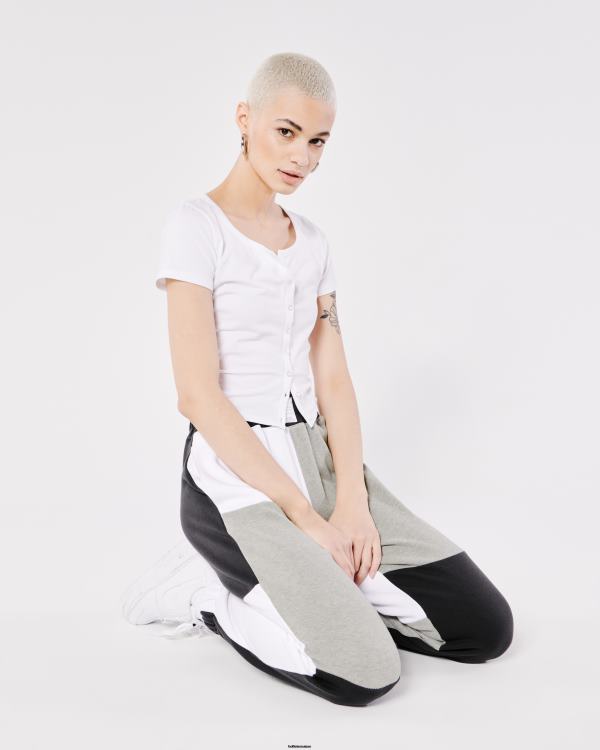 pantalon de jogging papa patchwork en polaire à taille ultra haute femmes gris Hollister bas RRRJX720