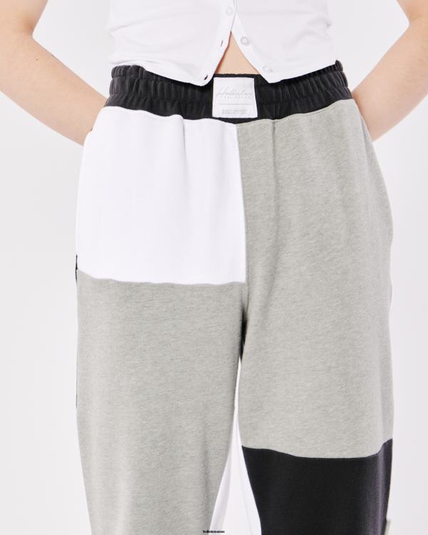 pantalon de jogging papa patchwork en polaire à taille ultra haute femmes gris Hollister bas RRRJX720