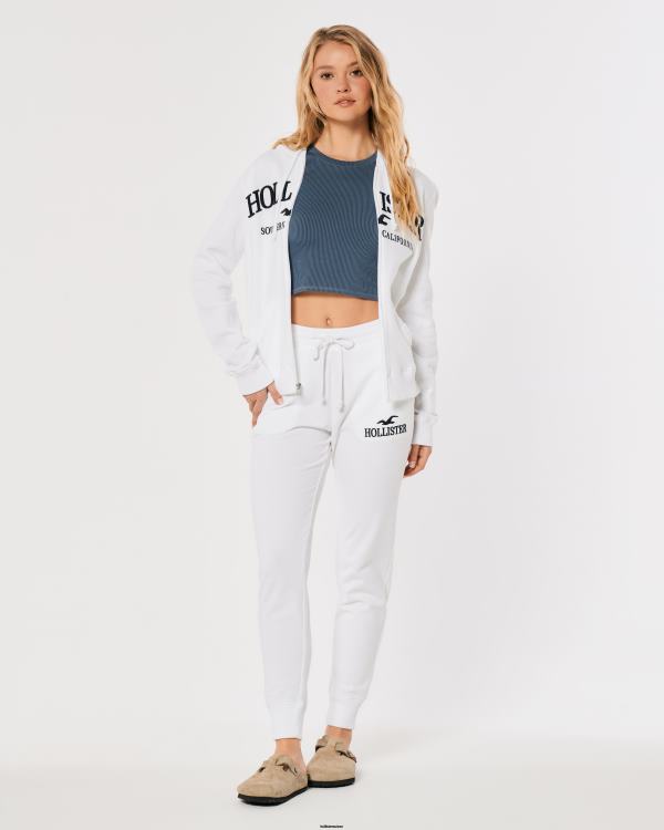 pantalon de jogging à taille ultra haute en polaire femmes blanc Hollister bas RRRJX646