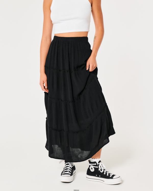 jupe longue à taille ultra haute femmes noir Hollister bas RRRJX480