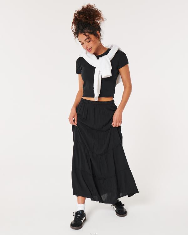 jupe longue à taille ultra haute femmes noir Hollister bas RRRJX744