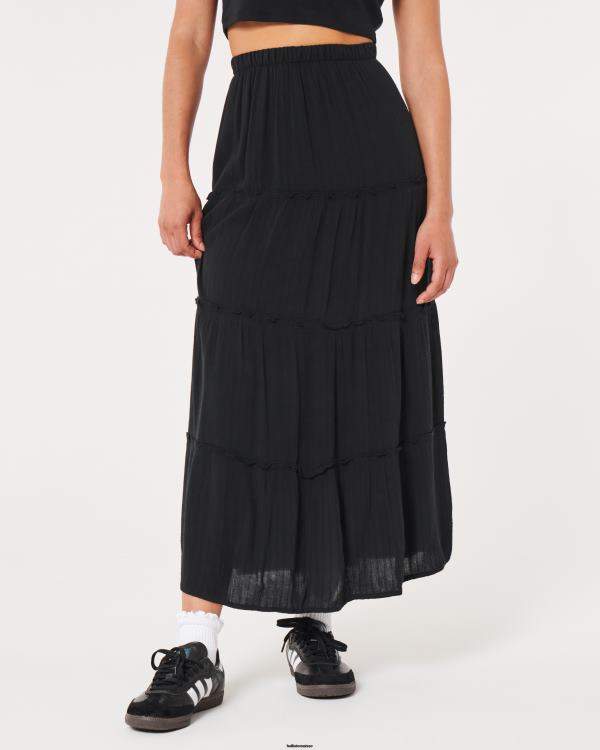 jupe longue à taille ultra haute femmes noir Hollister bas RRRJX744