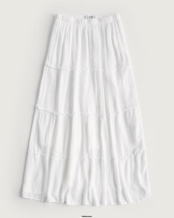 jupe longue à volants femmes blanc Hollister bas RRRJX464
