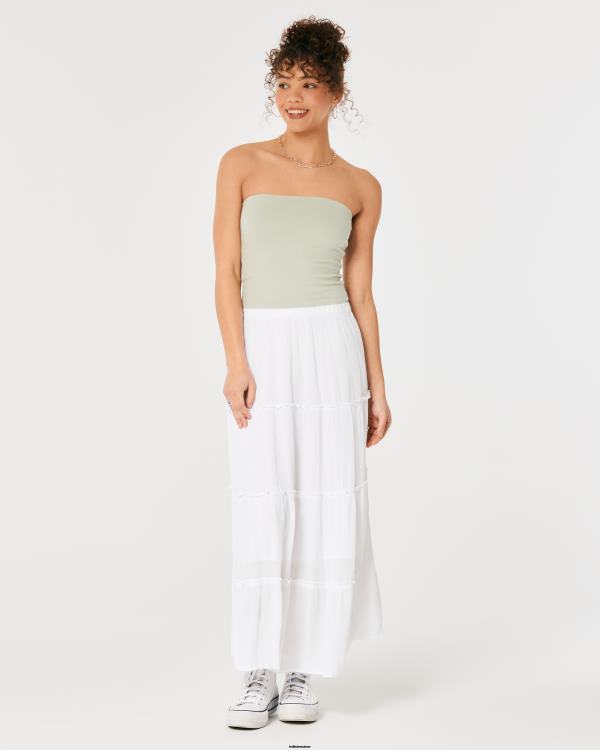 jupe longue à volants femmes blanc Hollister bas RRRJX464