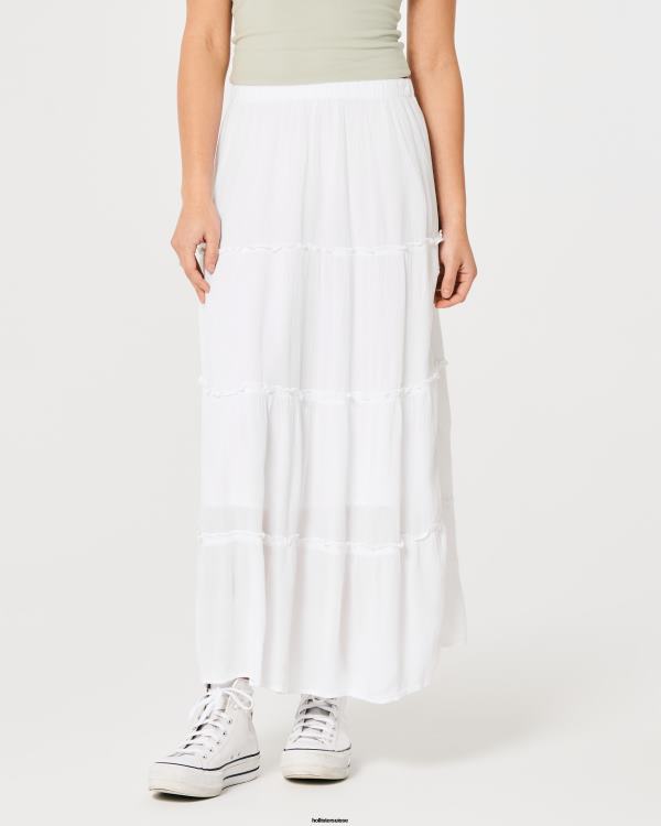 jupe longue à volants femmes blanc Hollister bas RRRJX464