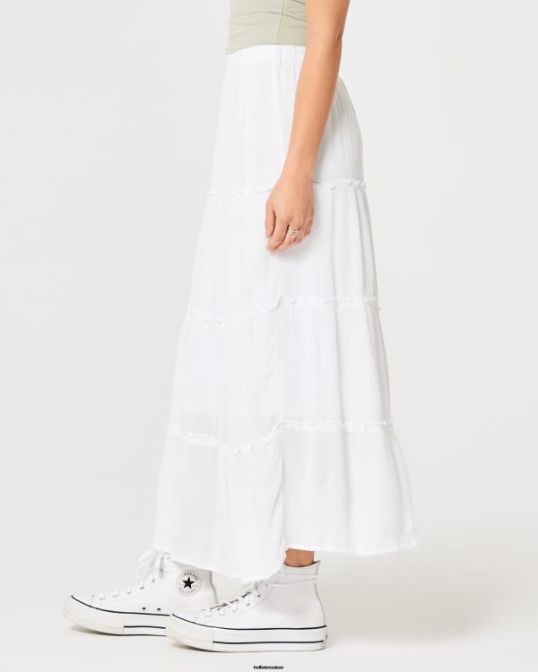 jupe longue à volants femmes blanc Hollister bas RRRJX464