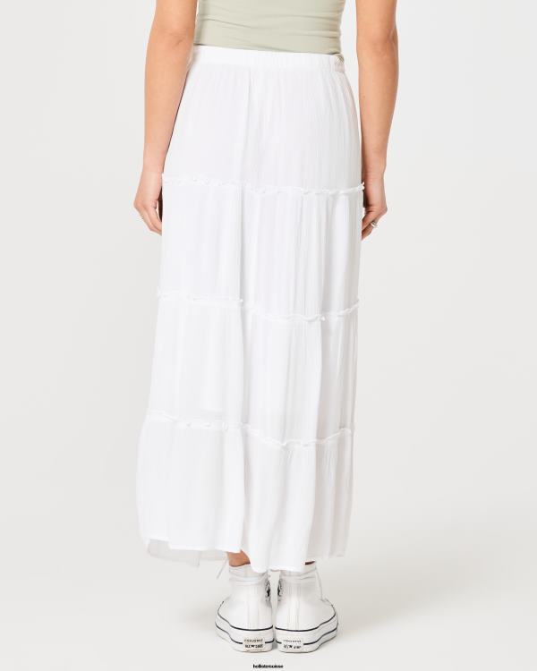 jupe longue à volants femmes blanc Hollister bas RRRJX464