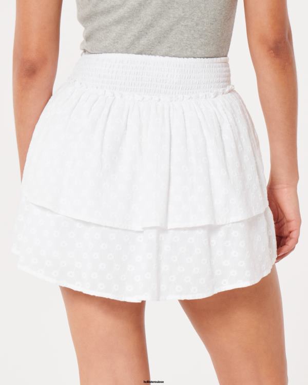 jupe-short brodée à taille ultra haute femmes blanc Hollister bas RRRJX549