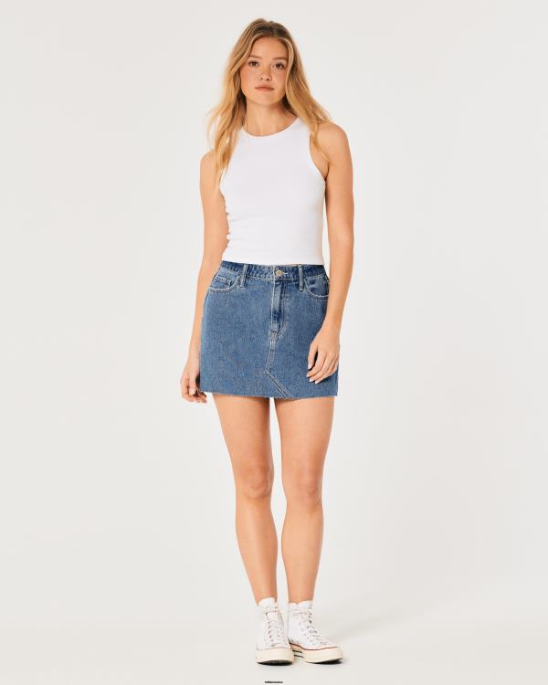 mini-jupe en denim délavé foncé à taille ultra haute femmes lavage moyen Hollister bas RRRJX593