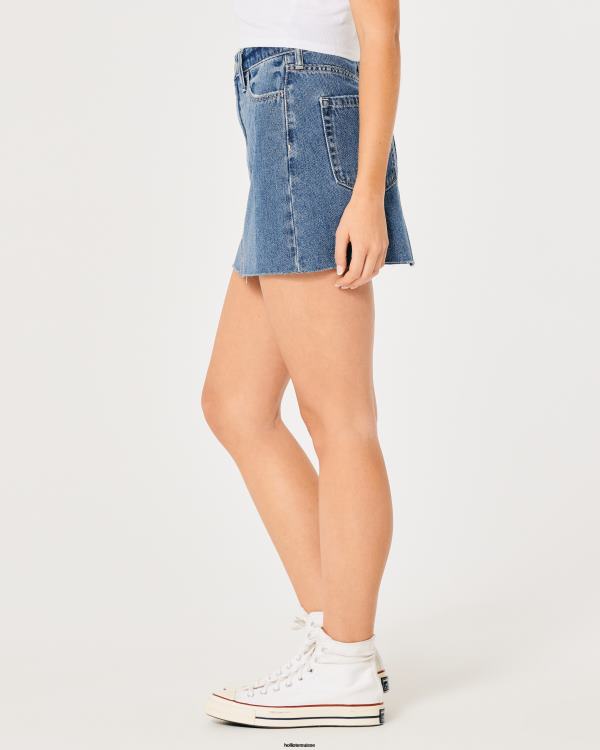 mini-jupe en denim délavé foncé à taille ultra haute femmes lavage moyen Hollister bas RRRJX593