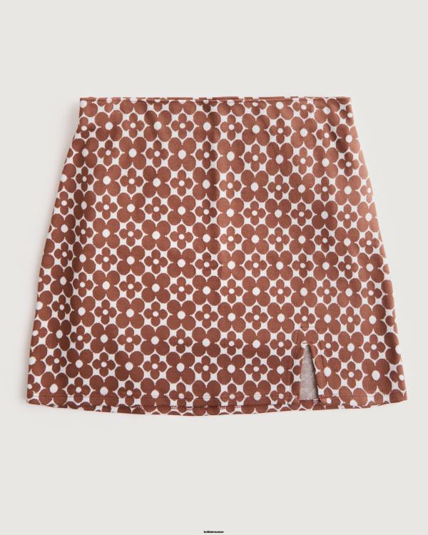 mini-jupe en maille imprimée à taille ultra haute femmes motif marron Hollister bas RRRJX775