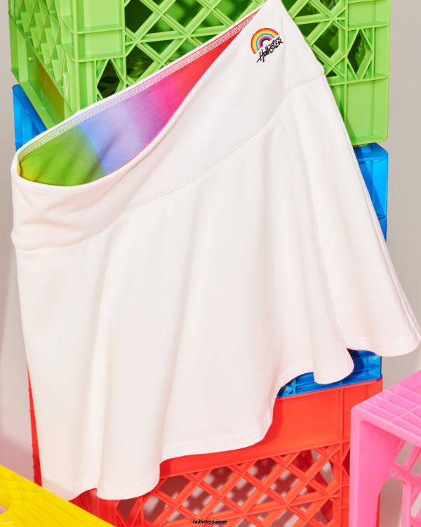 mini jupe patineuse à taille ajustable Pride femmes blanc Hollister bas RRRJX755