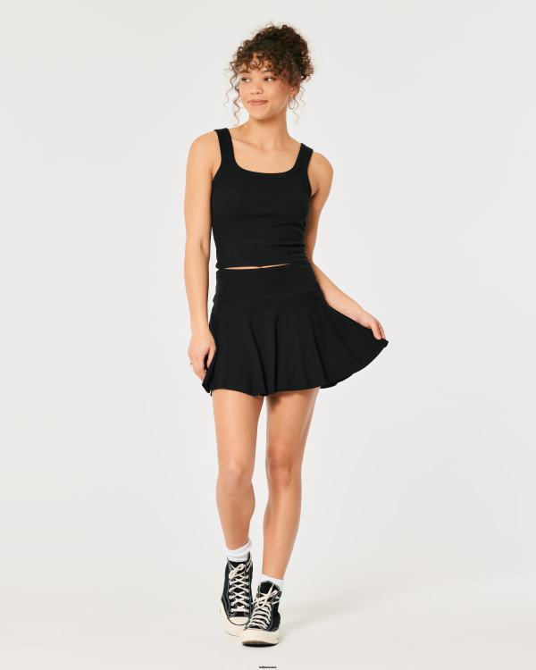 mini jupe patineuse à taille ultra haute femmes noir Hollister bas RRRJX483
